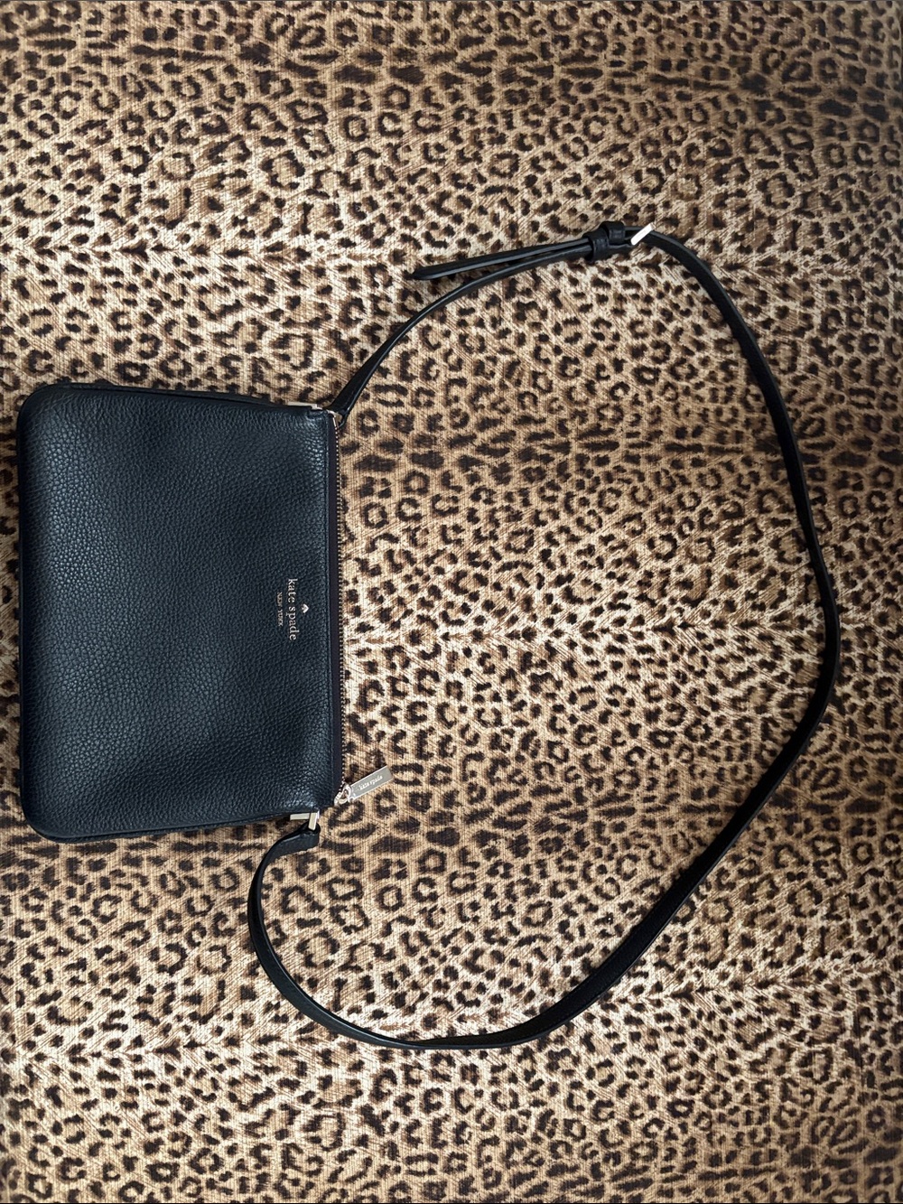 kate spade Black Pebbled Leather Crossbody with Gold Logo